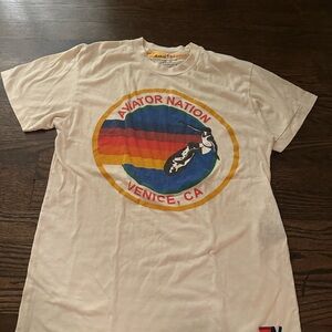 Aviator Nation Cream Graphic Tee with Multicolor Logo